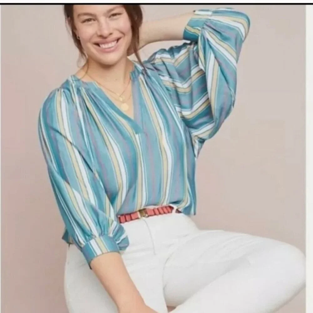 Anthropologie Maeve Byron Peasant Balloon Sleeve Top Size XS